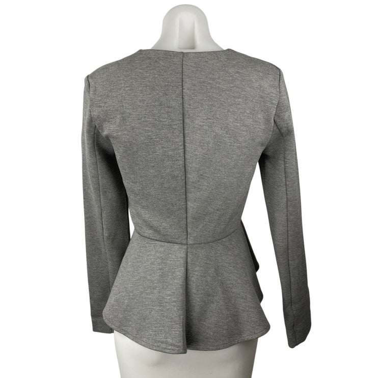 Topshop Women's Gray V-neck Zip Up Long Sleeve Peplum Coat Jacket Top Size M