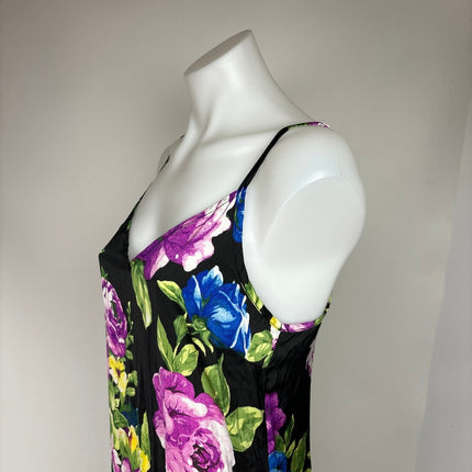 Forever 21 Black Purple Floral V-neck Sleeveless Maxi Spaghetti Strap Dress Sz S