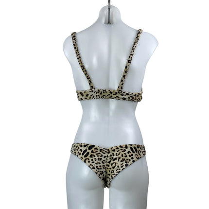 Boys + Arrows Beige Leopard Animal Print Triangle Two Piece Bikini Swimwear L
