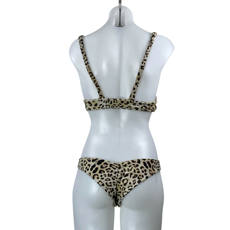 Boys + Arrows Beige Leopard Animal Print Triangle Two Piece Bikini Swimwear L