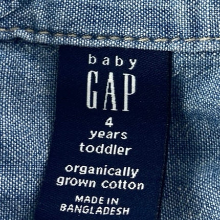 GAP Baby Kids Blue Denim Long Sleeve Button Down Pocket Shirt Top Size 4 Years