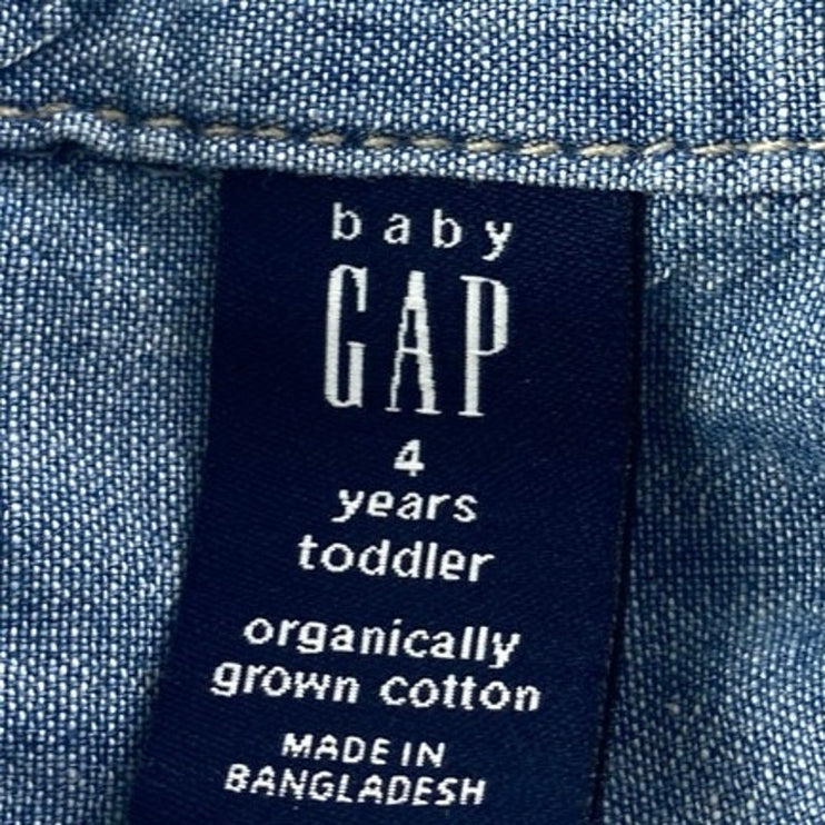 GAP Baby Kids Blue Denim Long Sleeve Button Down Pocket Shirt Top Size 4 Years