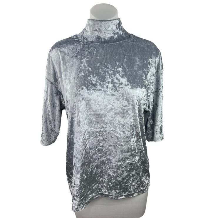 Et Tigre NWT Kenji Silver Metallic Velvet Short Sleeve Mock Neck Top Size S