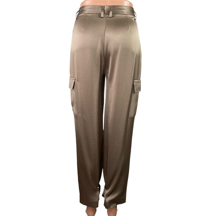 Aritzia Babaton Outgoing Satin Silk Taupe Beige Cargo Trousers Pants Size 0
