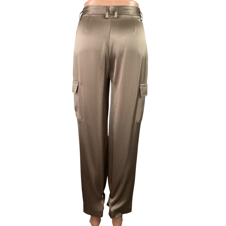 Aritzia Babaton Outgoing Satin Silk Taupe Beige Cargo Trousers Pants Size 0