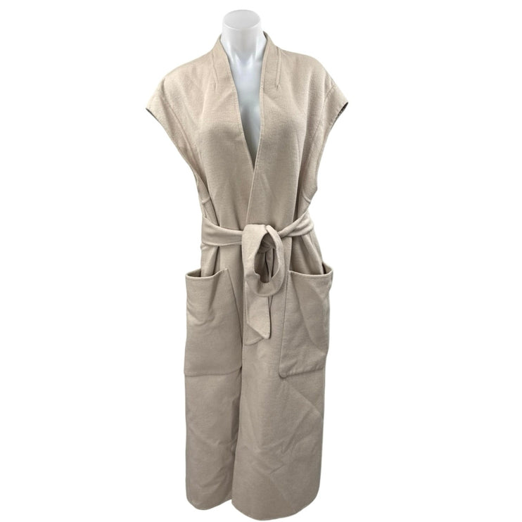 Zara Women's Beige Sleeveless Belted Pocket Long Trench Coat Jacket Size M/L