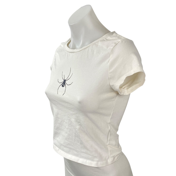 Princess Polly Womens White Spider Short Sleeve Baby Tee T Shirt Crop Top Size 6