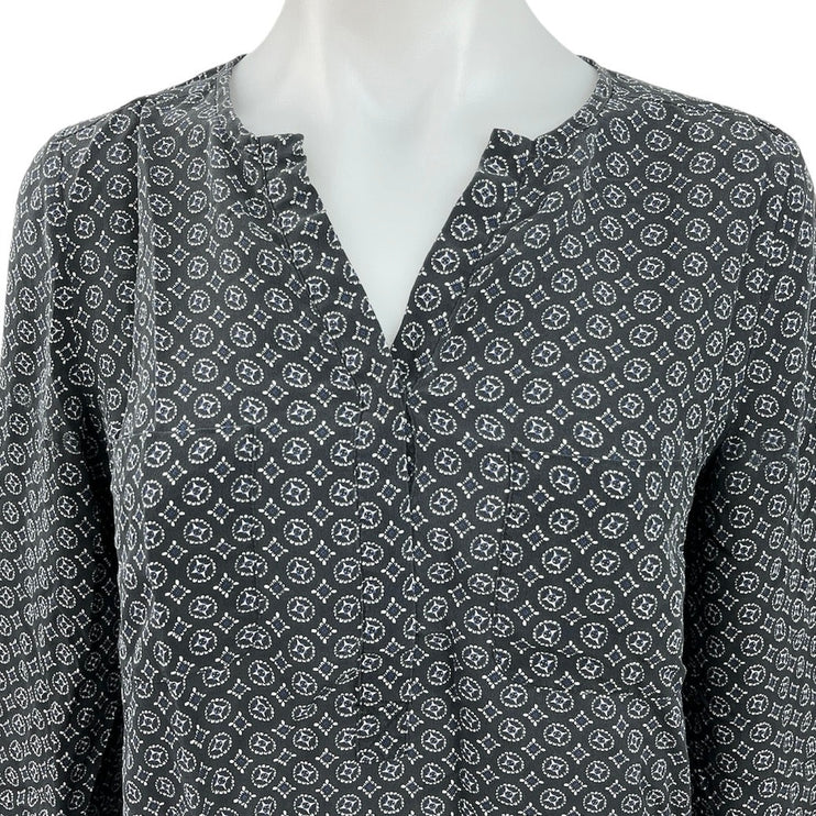 Joie Women's Black Medallion Print 100% Silk V-Neck Long Sleeve Blouse Top Sz S