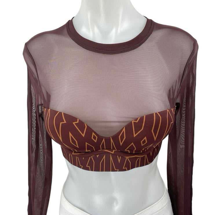 NEW Adidas x Ivy Park Brown Sheer Long Sleeve Sport Fitness Training Top Size XS