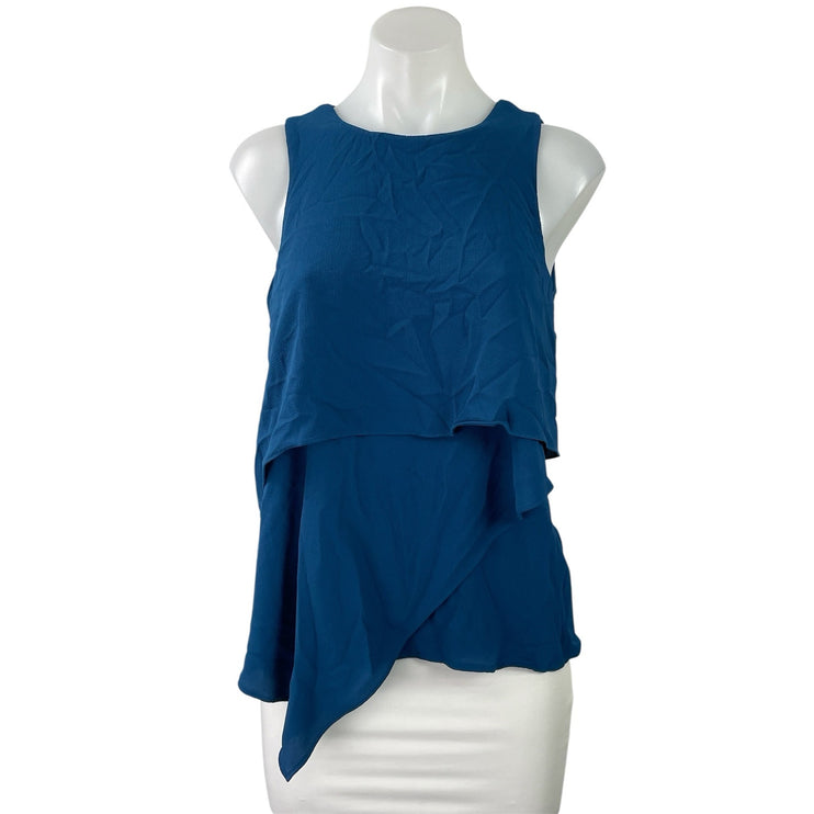 Vince Camuto Womens Blue Sleeveless Round Neck Tiered Layered Blouse Top Size XS
