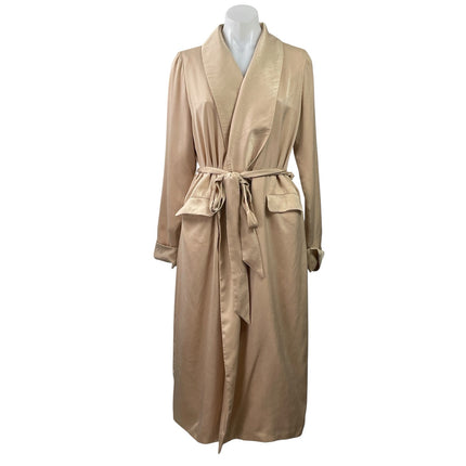 Neon Rose Gold Silk Satin Shawl Collar Tie Belt Long Sleeve Trench Coat Jacket M