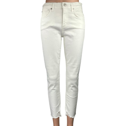 Agolde Women's White Skinny Frayed Hem Mid Rise Trousers Denim Jeans Pants 28