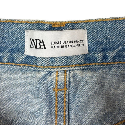 Zara Blue Denim Light Wash Distressed Frayed Raw Hem Cut-Off Jean Shorts Size 00