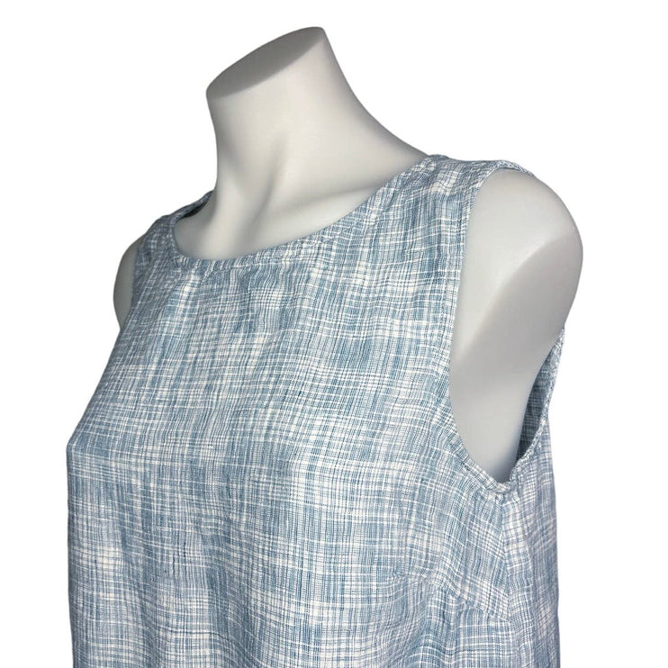 J.Jill Pure Jill Blue White 100% Linen Sleeveless Wrap Shift Tunic Dress Size XS