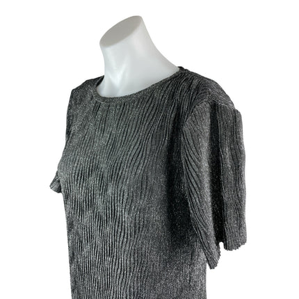 MNG Mango Womens Black Glitter Metallic Textured Short Sleeve Maxi Shift Dress 4