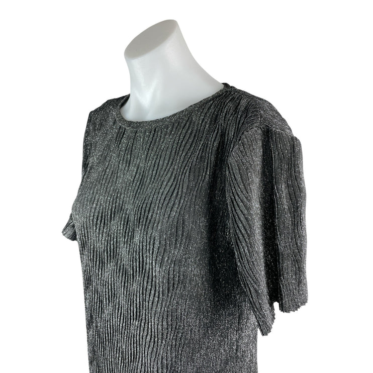 MNG Mango Womens Black Glitter Metallic Textured Short Sleeve Maxi Shift Dress 4