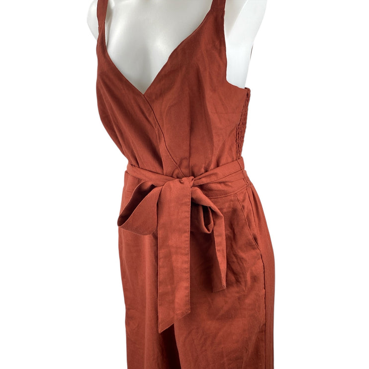 Abercrombie & Fitch Brown Sleeveless Tie Waist V Neck Wide Leg Cami Jumpsuit L