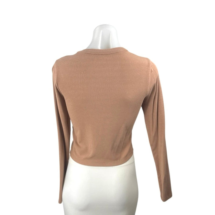 Abercrombie & Fitch Womens Brown Ribbed Knit Long Sleeve Button Up Blouse Top XS