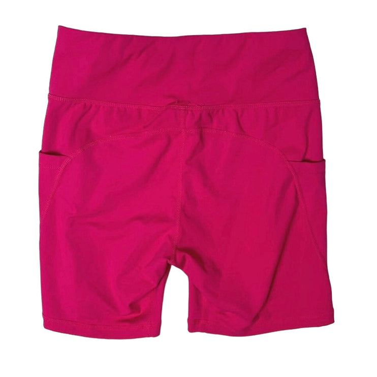 Womens Raspberry Pink Mid Rise Pockets Stretch Activewear Sports Biker Shorts S