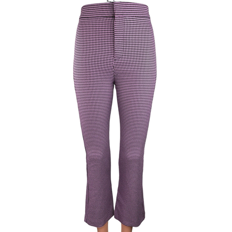 Zara Purple Houndstooth Flared Leg High Waist Stretch Cropped Trousers Pants XS