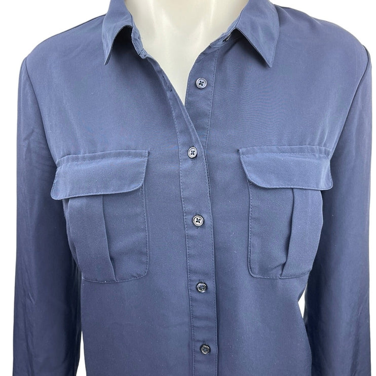 Old Navy Blue Knee Length Button Front Pocket Long Sleeve Shirt Dress Size M
