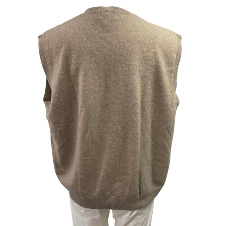 Jos A Bank 100%Cashmere Brown Cable Knit Button Down Cardigan Vest Tank Top XL