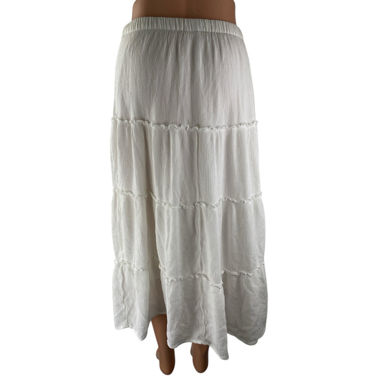 Hollister White Ruffle Tiered Elastic Waist Midi Maxi Flare A-Line Skirt Size S