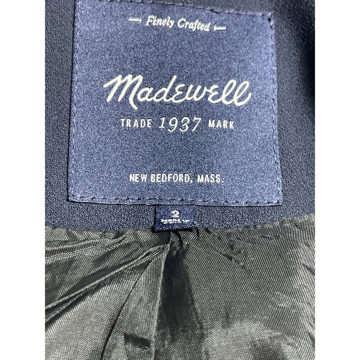 Madewell Women's Navy Blue V Neck Long Sleeve One Button Blazer Coat Jacket Sz 2