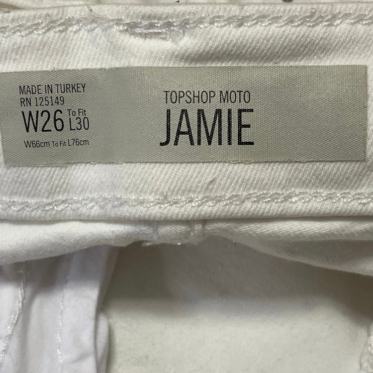 Topshop Moto Jamie Women's White Rhinestone High Rise Skinny Denim Jeans Size 26