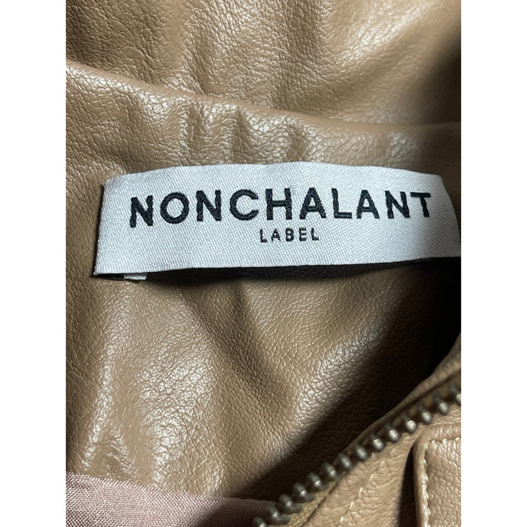 Nonchalant Women's Beige Tan Faux Leather Vegan Full Zip Bomber Jacket Size S