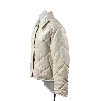 MNG Mango Women's Cream Quilted Faux Leather Long Sleeve Puffer Coat Jacket Sz S