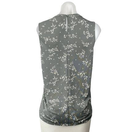 Ann Taylor Women's Green Sleeveless Floral Ruffle Pintuck Tank Blouse Top Size S