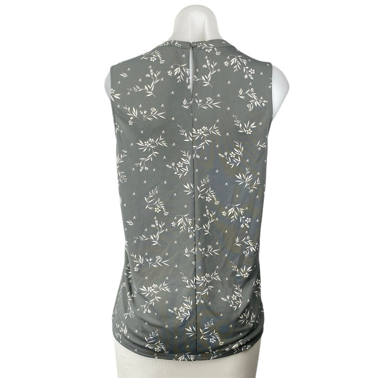 Ann Taylor Women's Green Sleeveless Floral Ruffle Pintuck Tank Blouse Top Size S