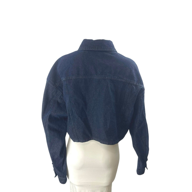 WeWoreWhat Women's Blue Long Sleeve Crop Button Up Denim Jean Jacket Size S