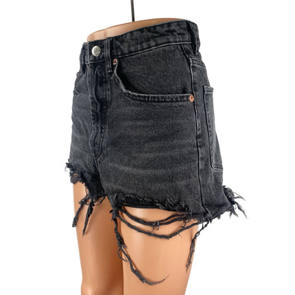 Zara Women's Black High Waisted Distressed Frayed Cutoff Denim Jean Shorts Sz 4