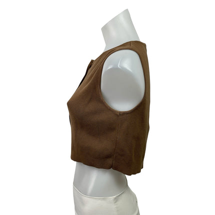 Brandy Melville Brown Sleeveless Ribbed Knit Button Down Vest Crop Top Size S