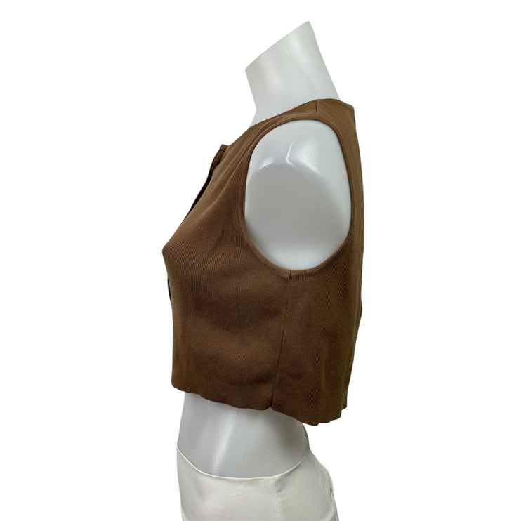 Brandy Melville Brown Sleeveless Ribbed Knit Button Down Vest Crop Top Size S