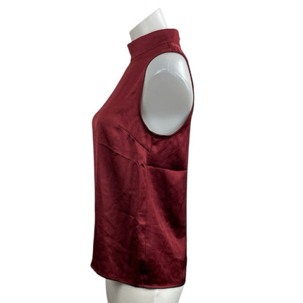 Express Women's Red Satin Mock Neck Sleeveless Corporate Work Tank Blouse Top XS