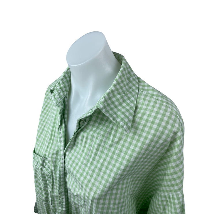 Stradivarius Green Gingham Check Collared Long Sleeve Button Down Shirt Top Sz S