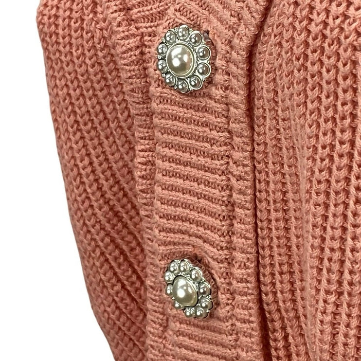 Double Zero Coral Ribbed Knit Sleeveless Button Up Vest Cardigan Sweater Top S