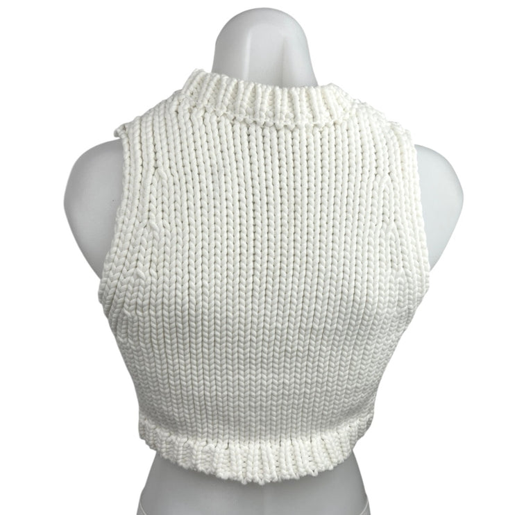 Zara White Sleeveless Mock Neck Crochet Knit Crop Sweater Vest Tank Top Size S