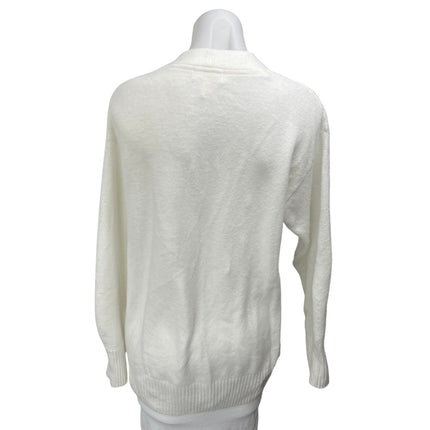 H&M Women's White V Neck Knit Long Sleeve Cozy Pullover Sweater Top Size XS