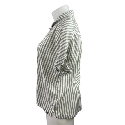 L.L. Bean Women's Green Striped Short Sleeve Blouse Button Down Shirt Size XL