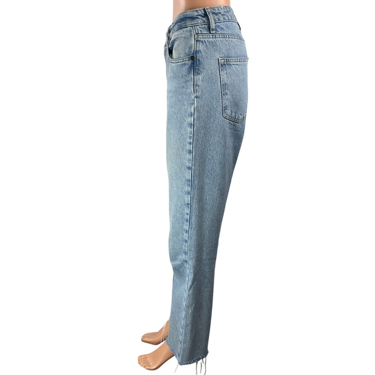 Zara Women's Blue High Rise Light Wash Frayed Hems Straight Denim Jeans Pants 4