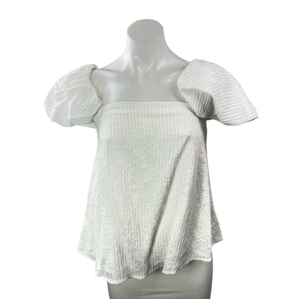 Club Monaco Malania White Ribbed Short Puff Sleeve Off Shoulder Blouse Top Sz 2