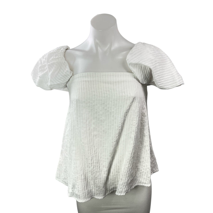 Club Monaco Malania White Ribbed Short Puff Sleeve Off Shoulder Blouse Top Sz 2