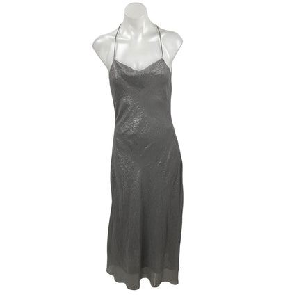 Silence and Noise Brona Bias Women's Silver Cowl Neck Midi Bodycon Slip Dress S