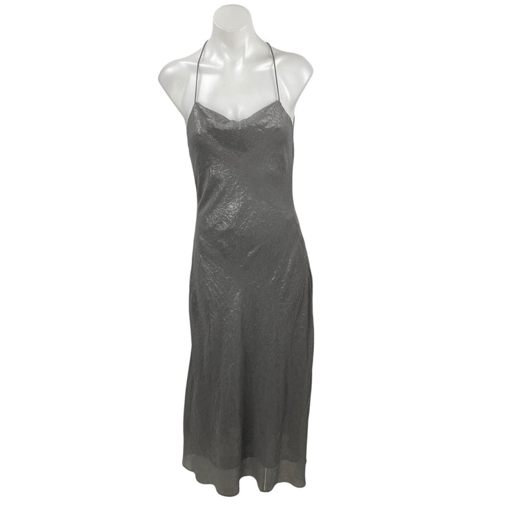 Silence and Noise Brona Bias Women's Silver Cowl Neck Midi Bodycon Slip Dress S