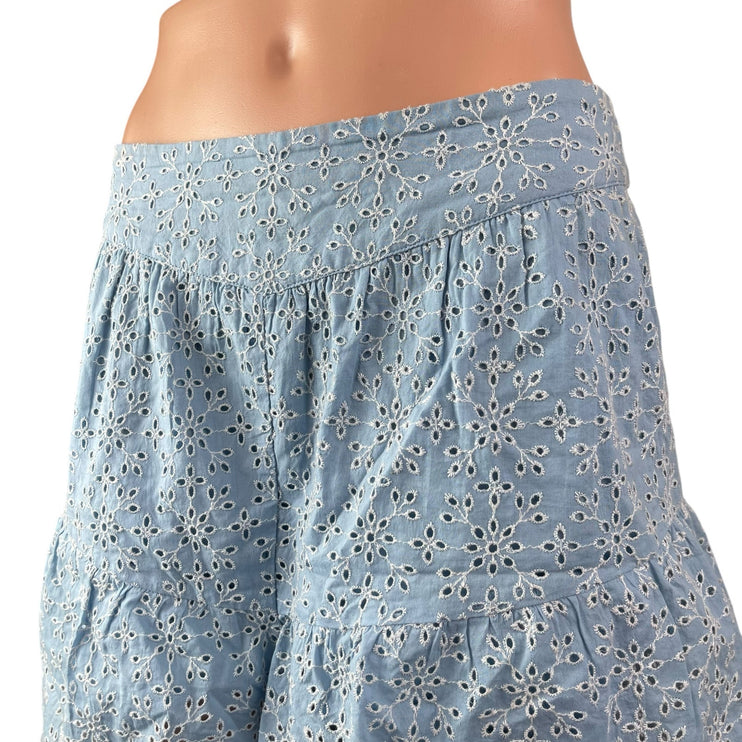 BCBGeneration Womens Blue Floral Eyelet Ruffle High Waisted Mini Casual Shorts M
