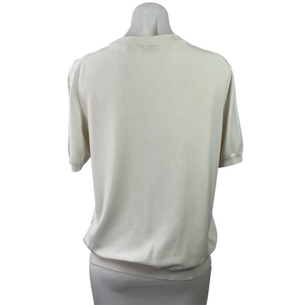 Sandro Women's Off White Knit Crew Neck Short Sleeve Pullover Sweater Top Size M